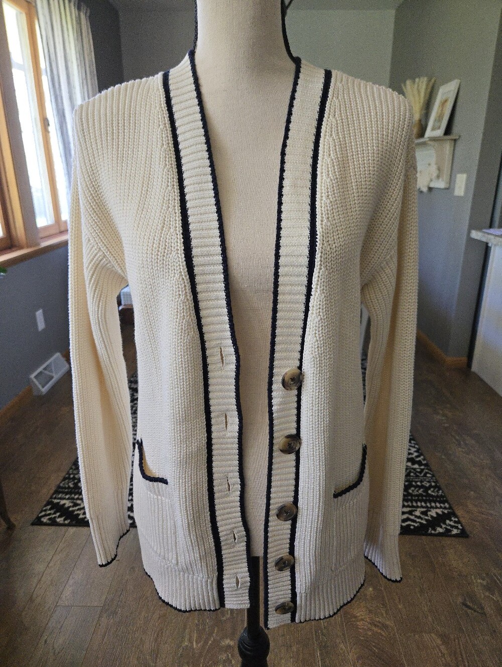 Small Cream/Navy Cardigan